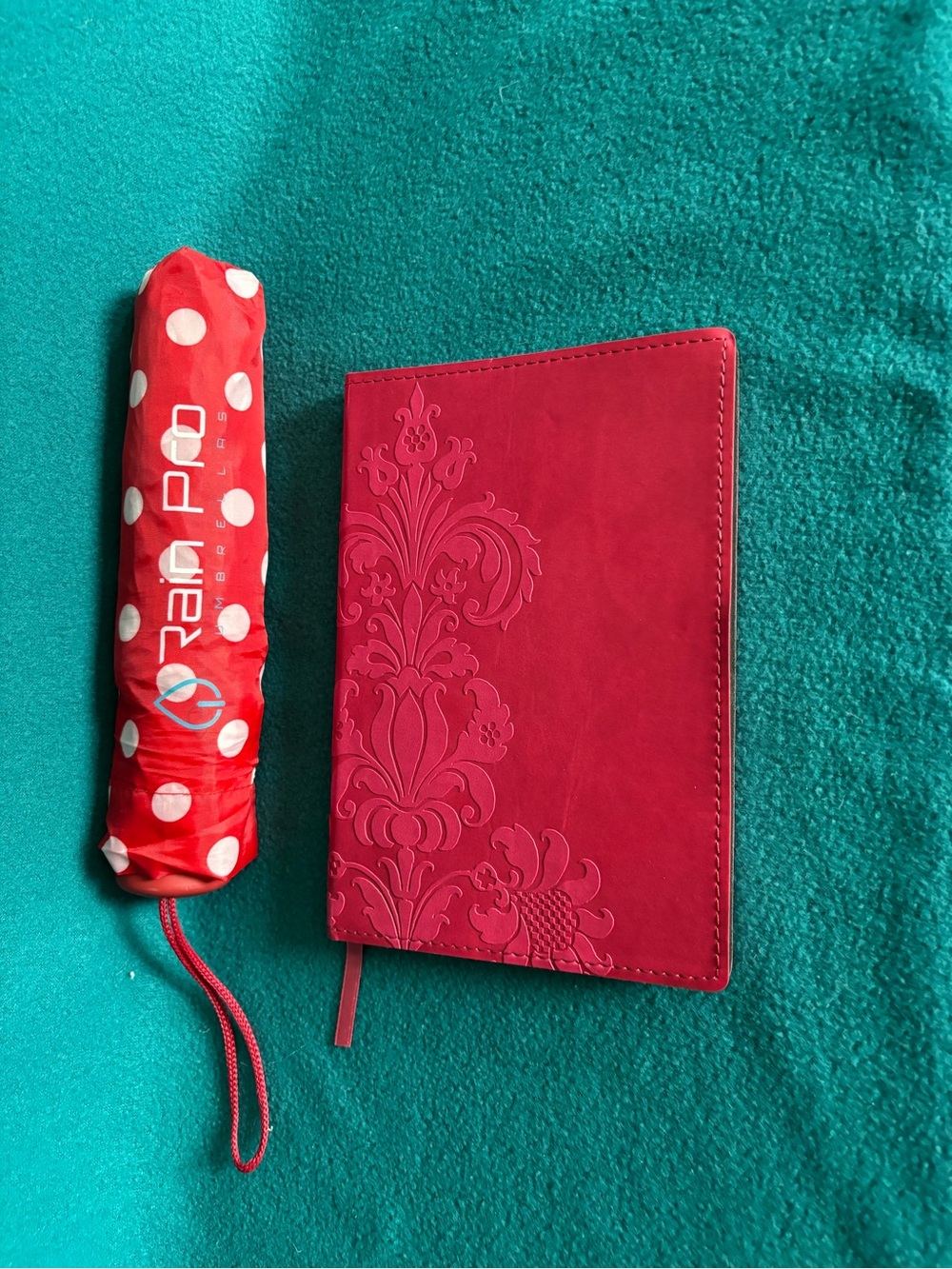 Red Embossed Floral Notebook & Polka Dot Umbrella Set
